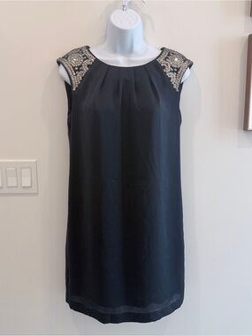 Tory Burch Black Sleeveless Mini Dress with Silver Beaded Shoulders